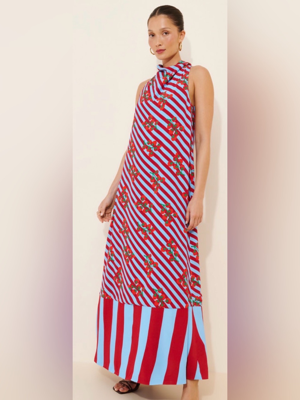Simon Miller Mona Maxi dress tomato motif red blue NWOT XS